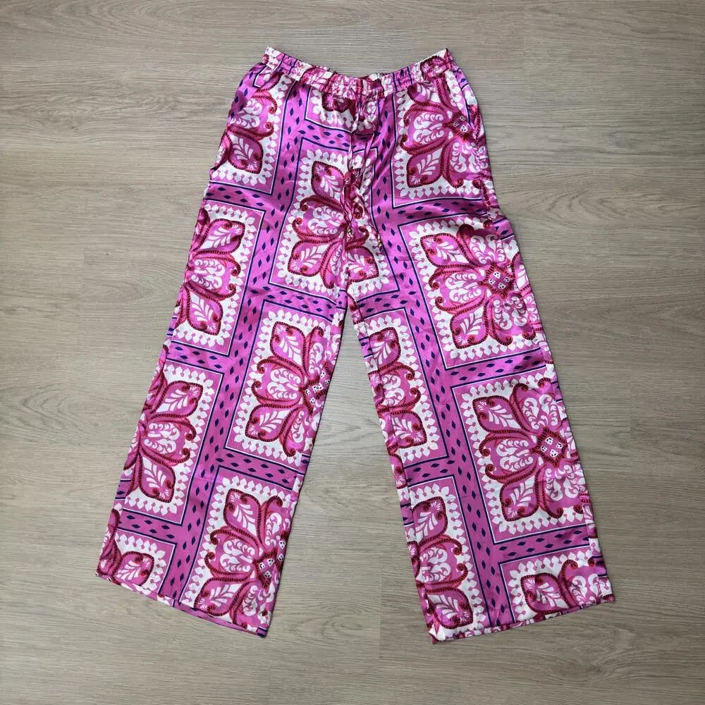 Alex & Parker Women's Casual Wide-Leg Pants Pink Floral Pattern Size M - Picture 1 of 9